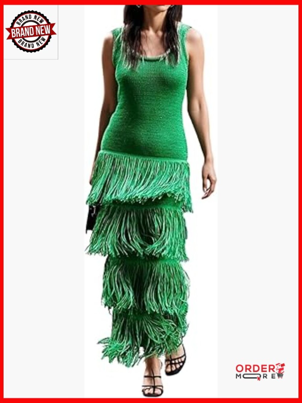 Green Sleeveless Fringe Maxi Dress